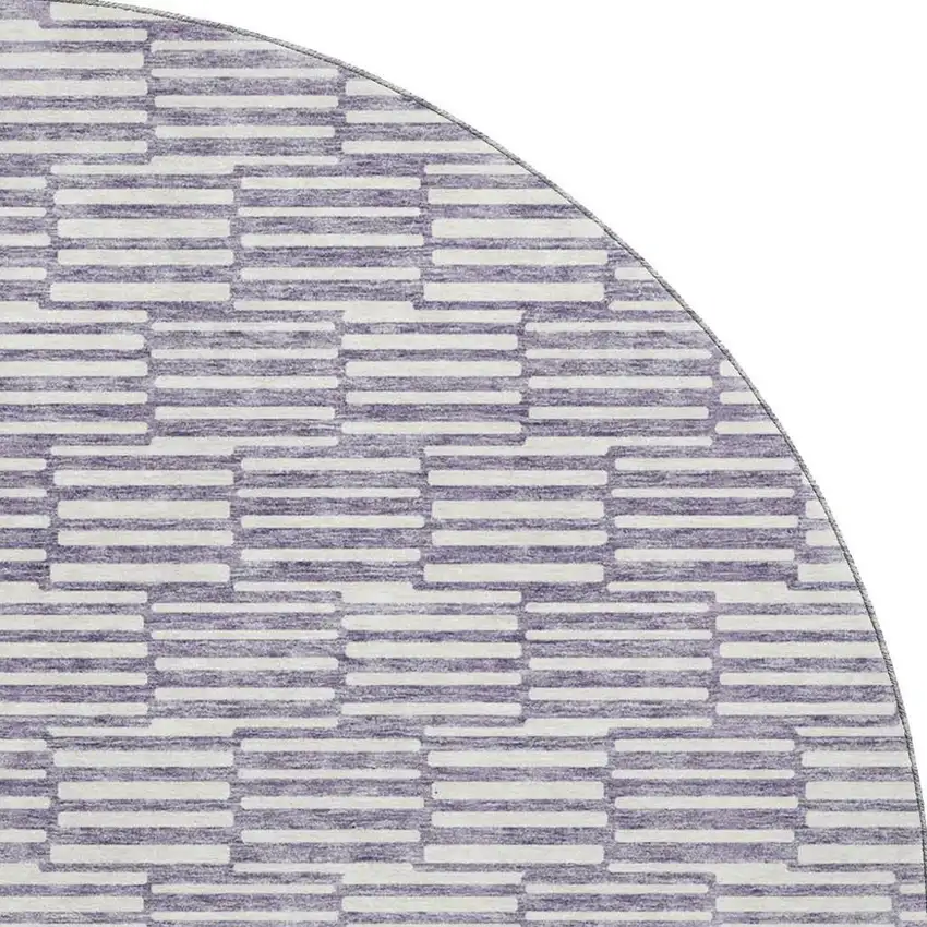 8' Lilac And Ivory Abstract Geometric Washable Round Rug With UV Protection Photo 4