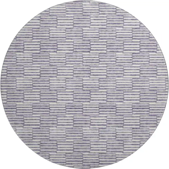 8' Lilac And Ivory Abstract Geometric Washable Round Rug With UV Protection Photo 1