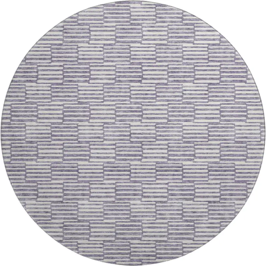 8' Lilac And Ivory Abstract Geometric Washable Round Rug With UV Protection Photo 1
