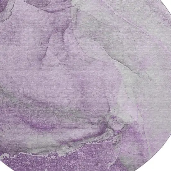 8' Lilac And Ivory Abstract Washable Round Rug With UV Protection Photo 3
