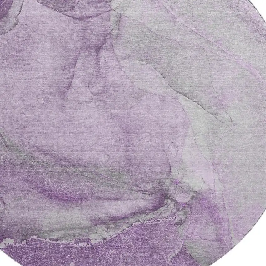 8' Lilac And Ivory Abstract Washable Round Rug With UV Protection Photo 3