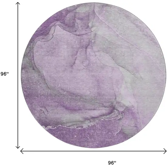 8' Lilac And Ivory Abstract Washable Round Rug With UV Protection Photo 3