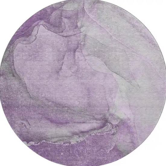 8' Lilac And Ivory Abstract Washable Round Rug With UV Protection Photo 4