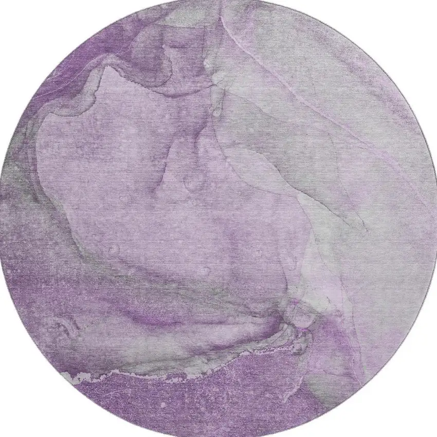 8' Lilac And Ivory Abstract Washable Round Rug With UV Protection Photo 4