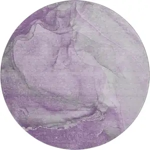 Photo of 8' Lilac And Ivory Abstract Washable Round Rug With UV Protection