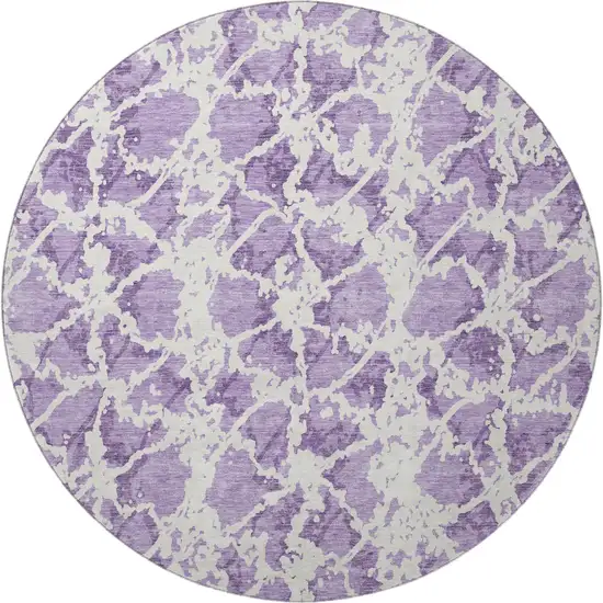 8' Lilac And Ivory Abstract Washable Round Rug With UV Protection Photo 3