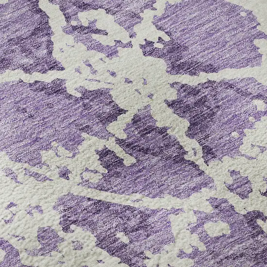 8' Lilac And Ivory Abstract Washable Round Rug With UV Protection Photo 8