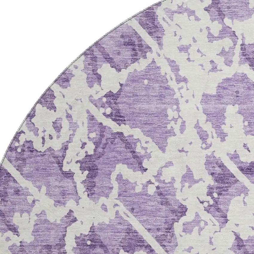8' Lilac And Ivory Abstract Washable Round Rug With UV Protection Photo 2