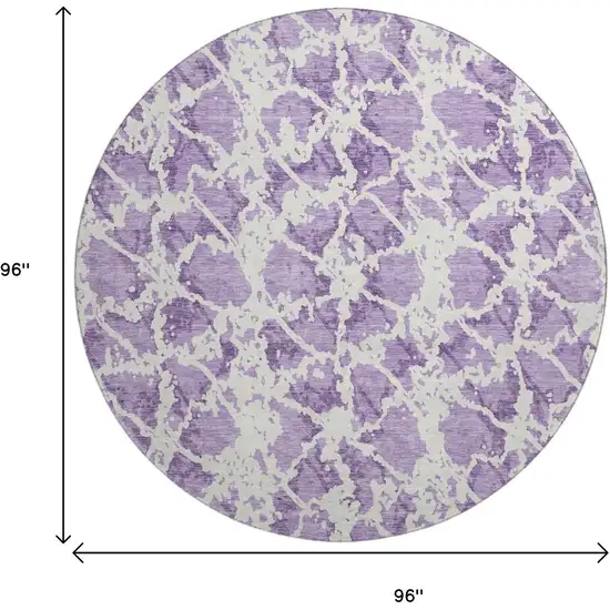 8' Lilac And Ivory Abstract Washable Round Rug With UV Protection Photo 9