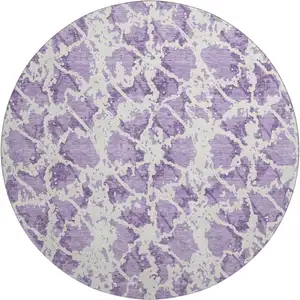 Photo of 8' Lilac And Ivory Abstract Washable Round Rug With UV Protection