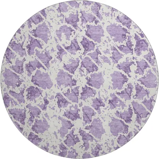 8' Lilac And Ivory Abstract Washable Round Rug With UV Protection Photo 1
