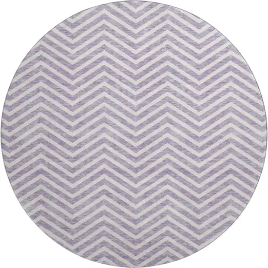 8' Lilac And Ivory Chevron Washable Round Rug With UV Protection Photo 1