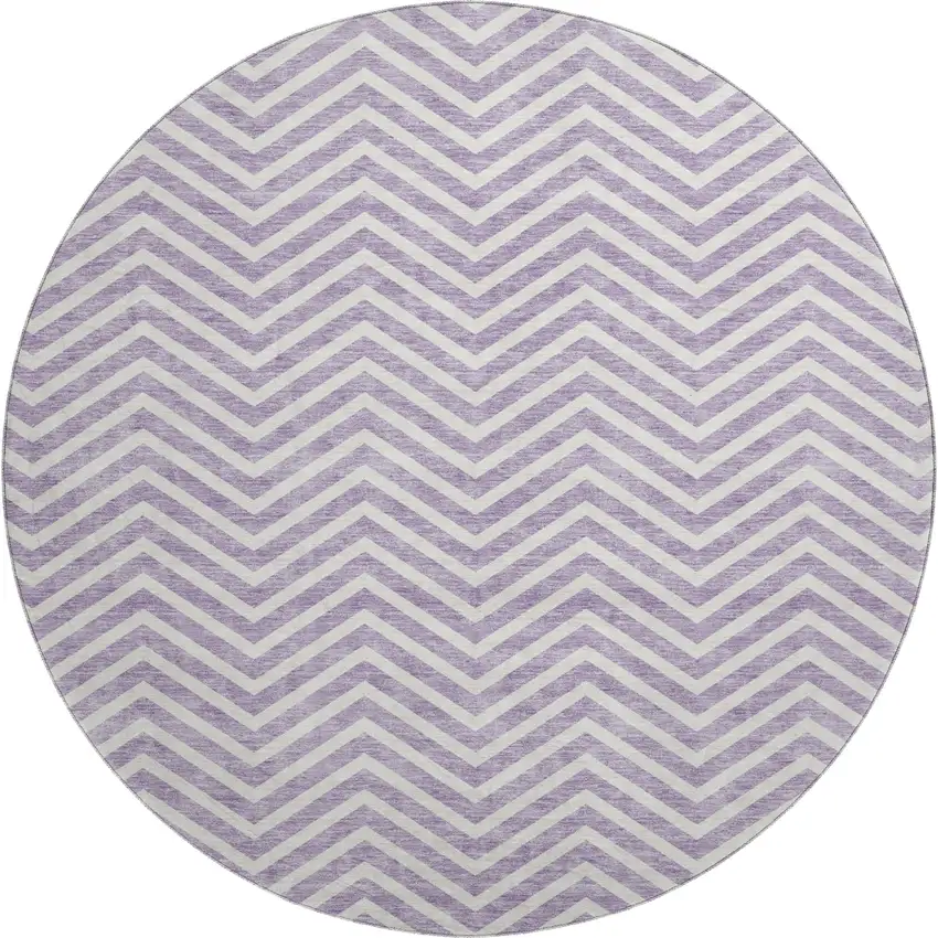 8' Lilac And Ivory Chevron Washable Round Rug With UV Protection Photo 1