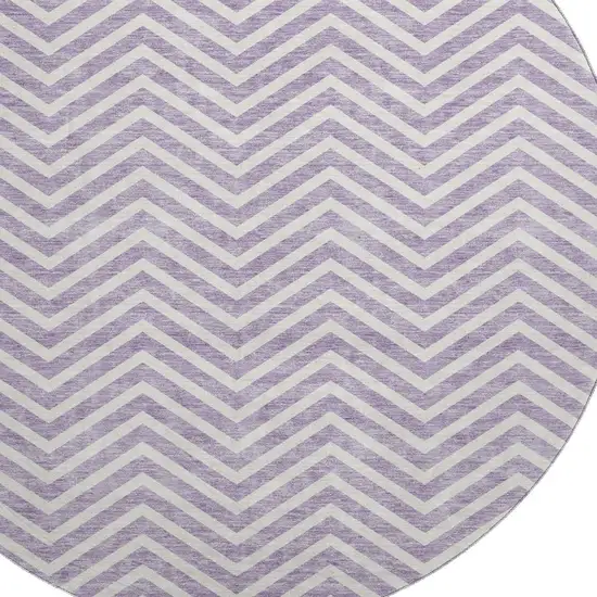 8' Lilac And Ivory Chevron Washable Round Rug With UV Protection Photo 2