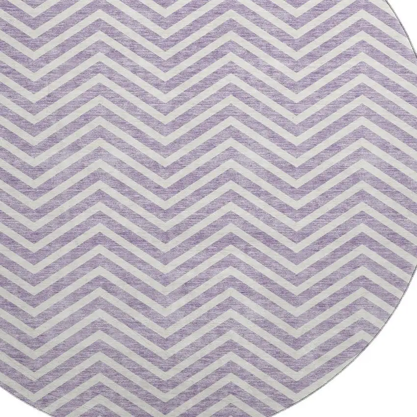 8' Lilac And Ivory Chevron Washable Round Rug With UV Protection Photo 2