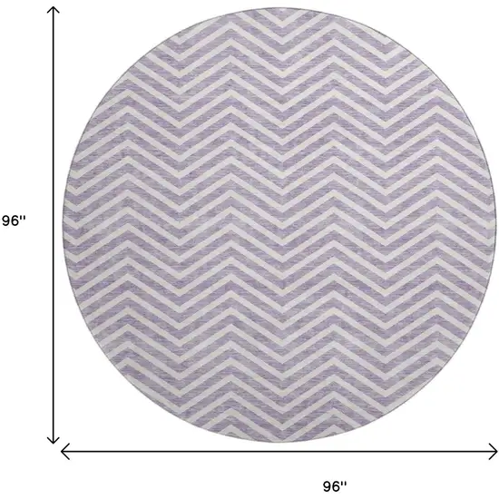 8' Lilac And Ivory Chevron Washable Round Rug With UV Protection Photo 9
