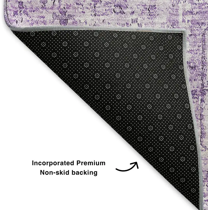 8' Lilac And Ivory Floral Washable Round Rug With UV Protection Photo 6