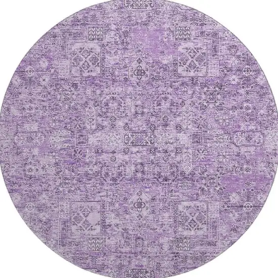 8' Lilac And Ivory Floral Washable Round Rug With UV Protection Photo 4