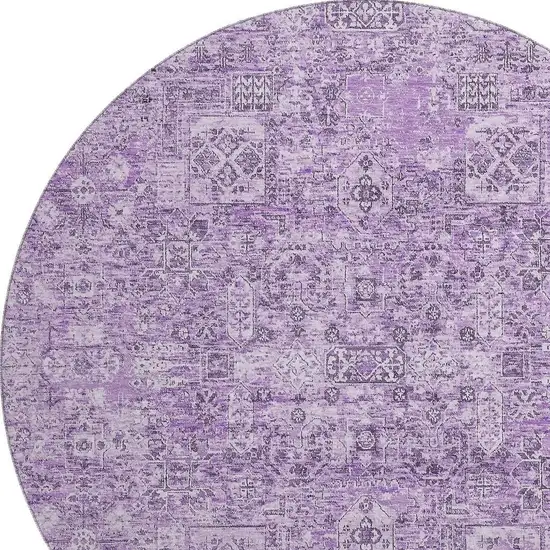 8' Lilac And Ivory Floral Washable Round Rug With UV Protection Photo 3