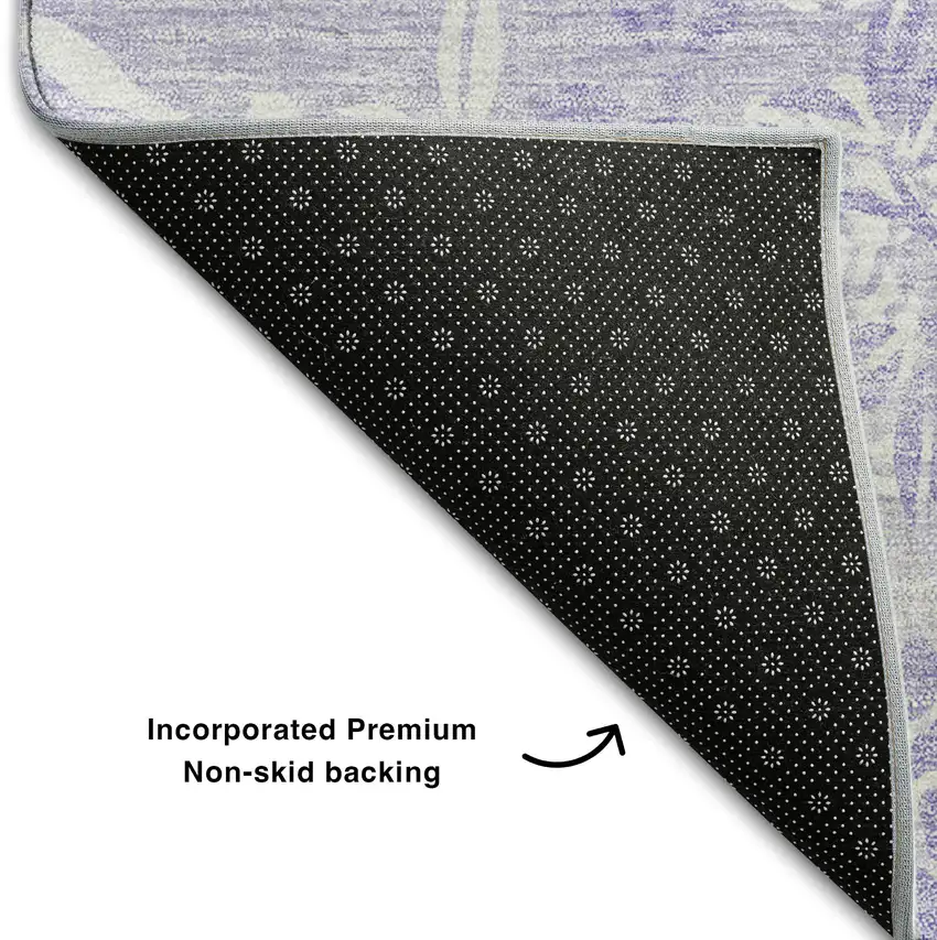 8' Lilac And Ivory Floral Washable Round Rug With UV Protection Photo 5