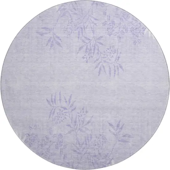 8' Lilac And Ivory Floral Washable Round Rug With UV Protection Photo 1