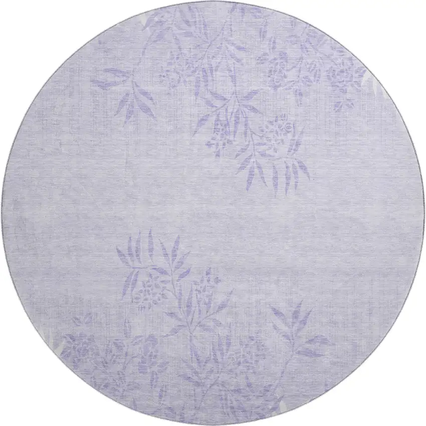 8' Lilac And Ivory Floral Washable Round Rug With UV Protection Photo 1