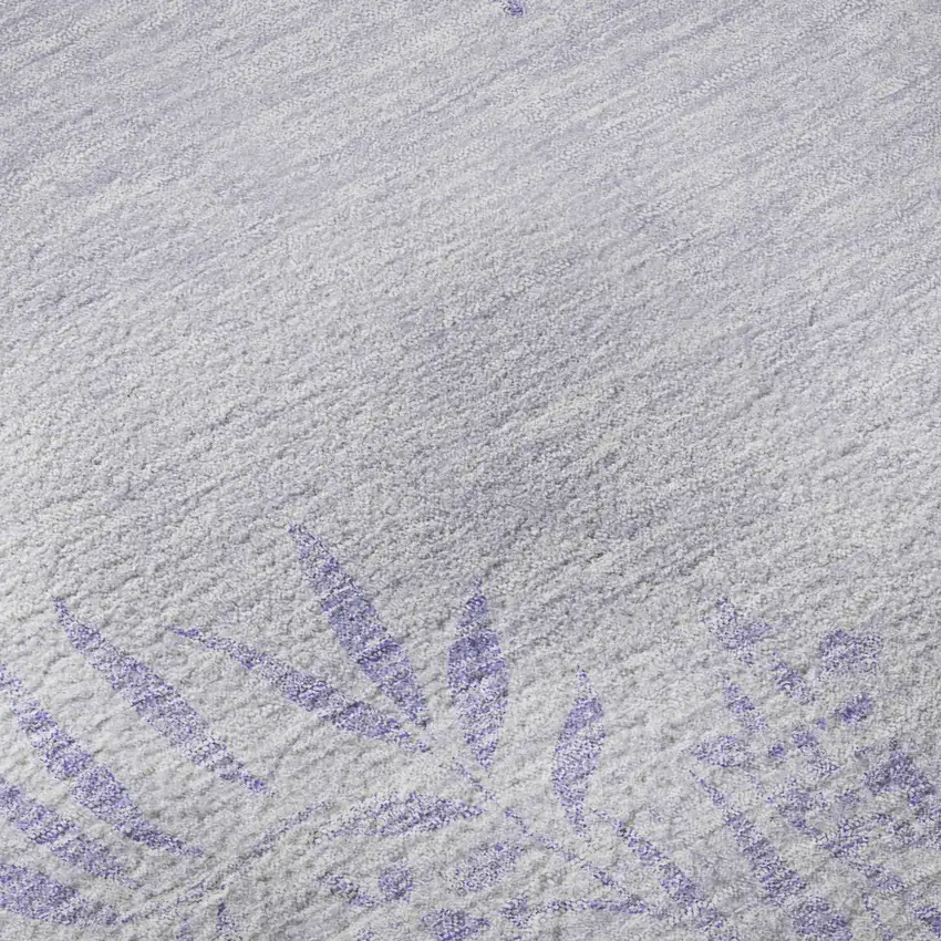 8' Lilac And Ivory Floral Washable Round Rug With UV Protection Photo 8