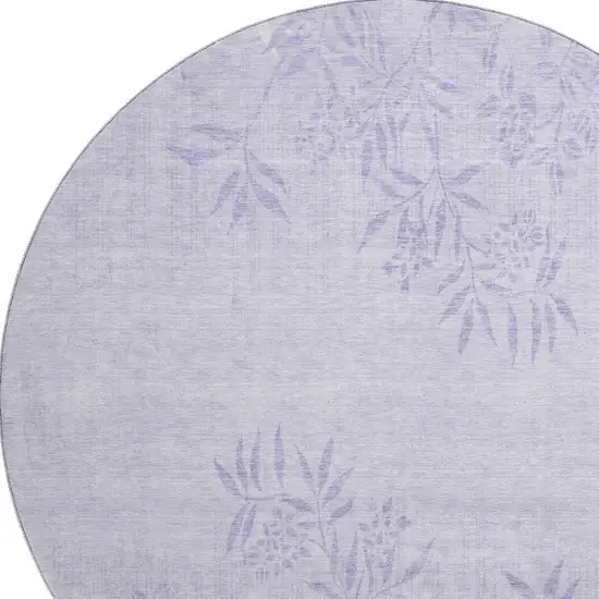 8' Lilac And Ivory Floral Washable Round Rug With UV Protection Photo 2