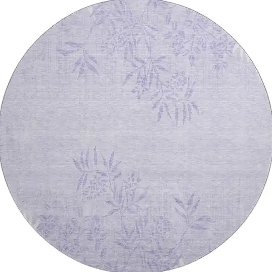 8' Lilac And Ivory Floral Washable Round Rug With UV Protection Photo 3