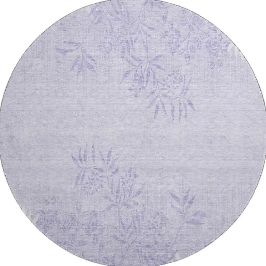 8' Lilac And Ivory Floral Washable Round Rug With UV Protection Photo 3