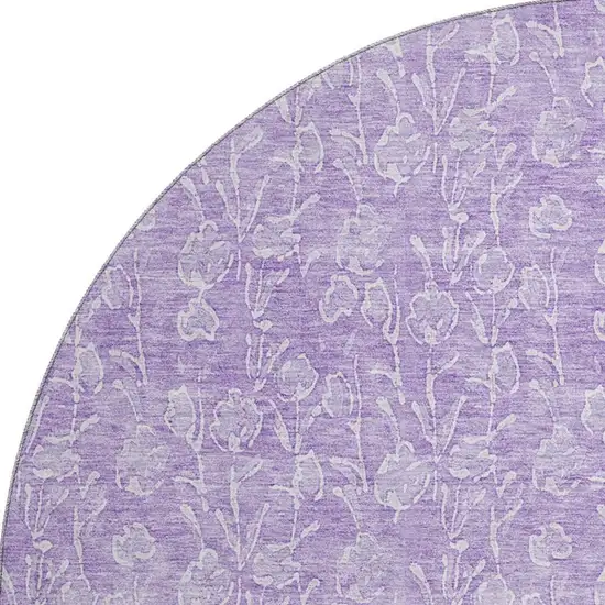 8' Lilac And Ivory Floral Washable Round Rug With UV Protection Photo 3