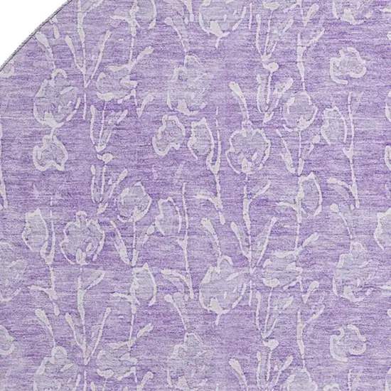 8' Lilac And Ivory Floral Washable Round Rug With UV Protection Photo 2