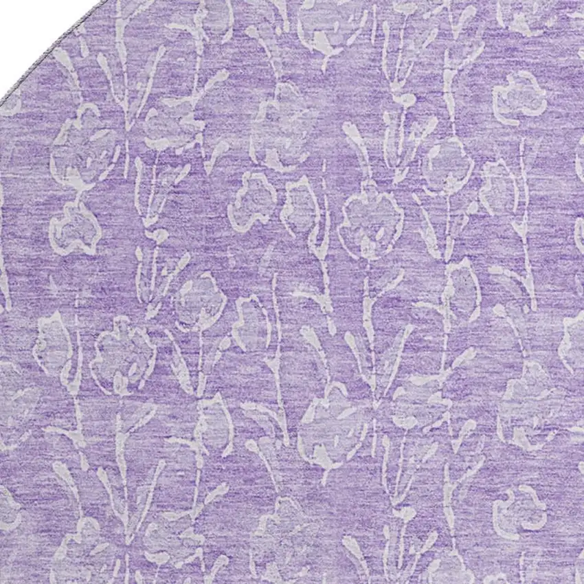 8' Lilac And Ivory Floral Washable Round Rug With UV Protection Photo 2
