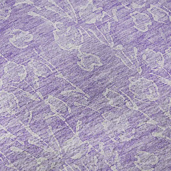 8' Lilac And Ivory Floral Washable Round Rug With UV Protection Photo 8