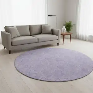 Photo of 8' Lilac And Ivory Floral Washable Round Rug With UV Protection