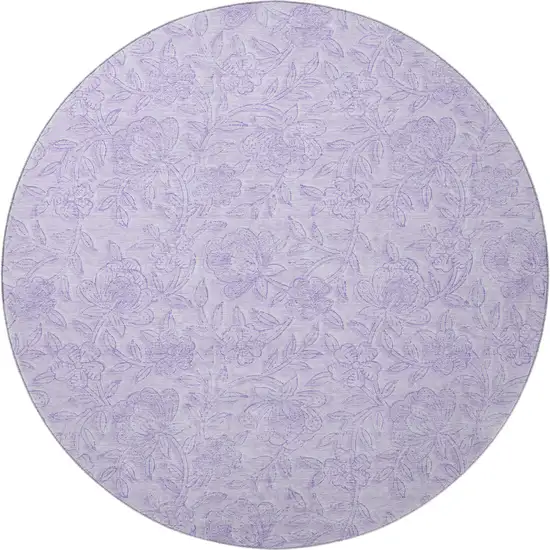 8' Lilac And Ivory Floral Washable Round Rug With UV Protection Photo 4
