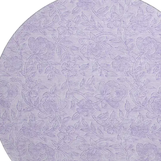 8' Lilac And Ivory Floral Washable Round Rug With UV Protection Photo 3