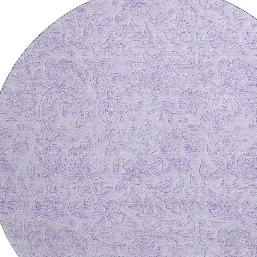 8' Lilac And Ivory Floral Washable Round Rug With UV Protection Photo 3
