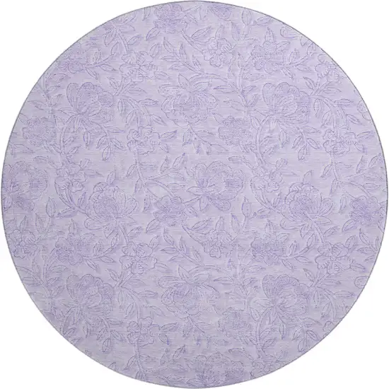 8' Lilac And Ivory Floral Washable Round Rug With UV Protection Photo 1