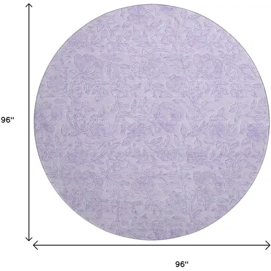 8' Lilac And Ivory Floral Washable Round Rug With UV Protection Photo 3