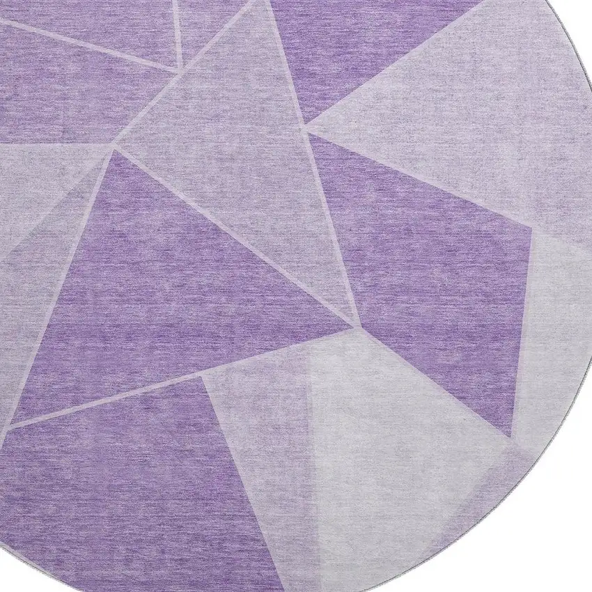 8' Lilac And Ivory Geometric Washable Round Rug With UV Protection Photo 3