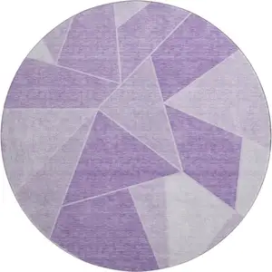 Photo of 8' Lilac And Ivory Geometric Washable Round Rug With UV Protection