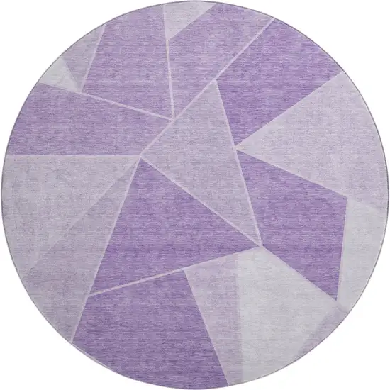 8' Lilac And Ivory Geometric Washable Round Rug With UV Protection Photo 1