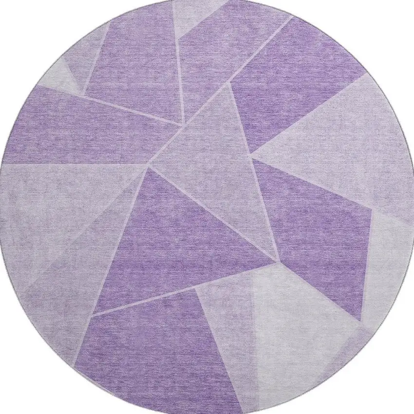 8' Lilac And Ivory Geometric Washable Round Rug With UV Protection Photo 4