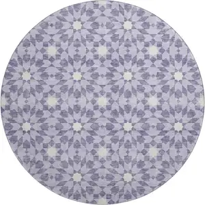 Photo of 8' Lilac And Ivory Geometric Washable Round Rug With UV Protection