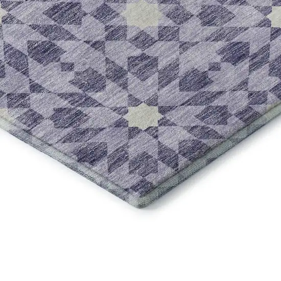 8' Lilac And Ivory Geometric Washable Round Rug With UV Protection Photo 7