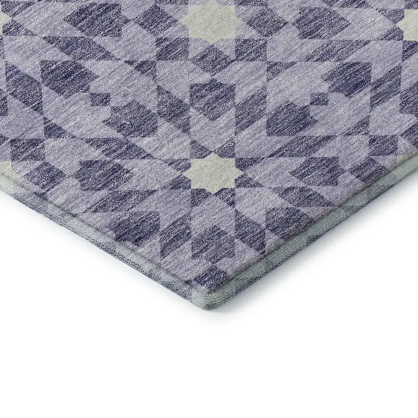 8' Lilac And Ivory Geometric Washable Round Rug With UV Protection Photo 7