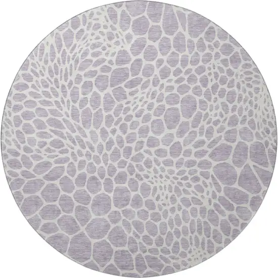 8' Lilac And Ivory Geometric Washable Round Rug With UV Protection Photo 4