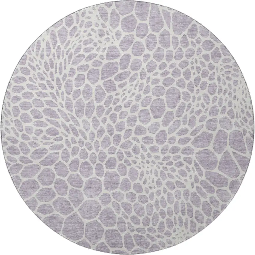 8' Lilac And Ivory Geometric Washable Round Rug With UV Protection Photo 4