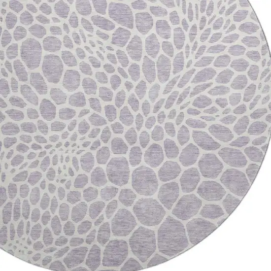 8' Lilac And Ivory Geometric Washable Round Rug With UV Protection Photo 3